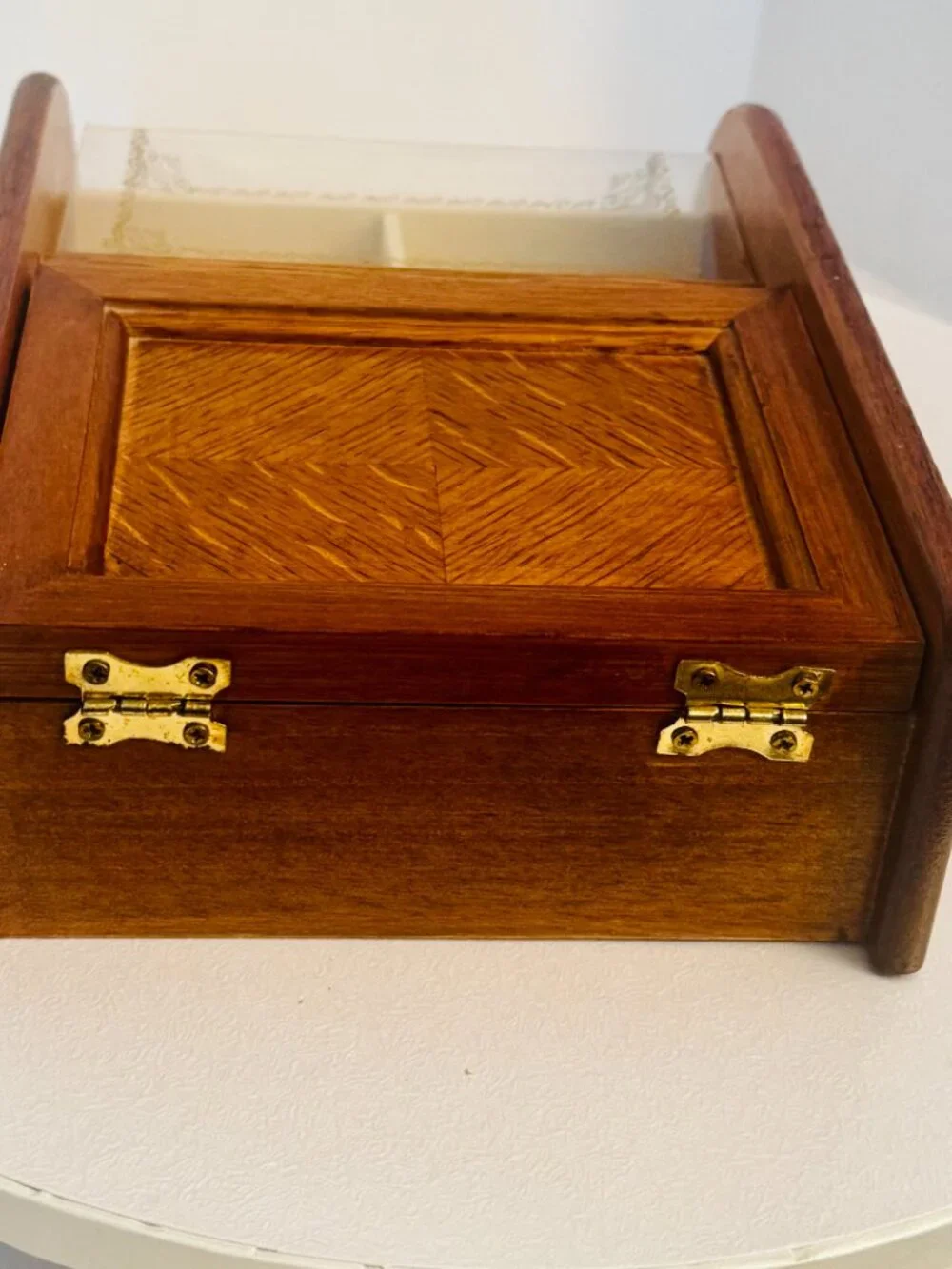 MCM London Leather Wooden Jewelry Box 9.5 Valet Case Inlaid Divided Storage